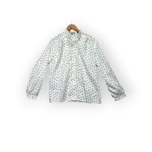 Vintage 60s 70s Pykettes Groovy Disco Mod Blouse 16 Long Sleeve Floral White L